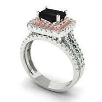 Clara Pucci 18K White/Rose Gold 3.05 Natural Onyx Engraveable Engagement Ring Wedding Band Set
