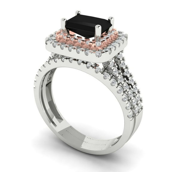 Clara Pucci 18K White/Rose Gold 3.05 Natural Onyx Engraveable Engagement Ring Wedding Band Set