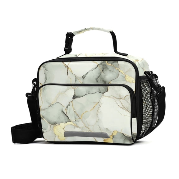 FORMRS Student Insulated Lunch Bag with Shoulder Strap Reusable Cooler Box for School, Gray Marble Pattern