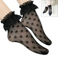 thumbnail image 2 of Womens Girl Elegant Lace Ankle Socks Ruffle Frilly Dress Socks Hollowout Patterned Fishnets Mesh Lace Trim Socks Hosiery, 2 of 8
