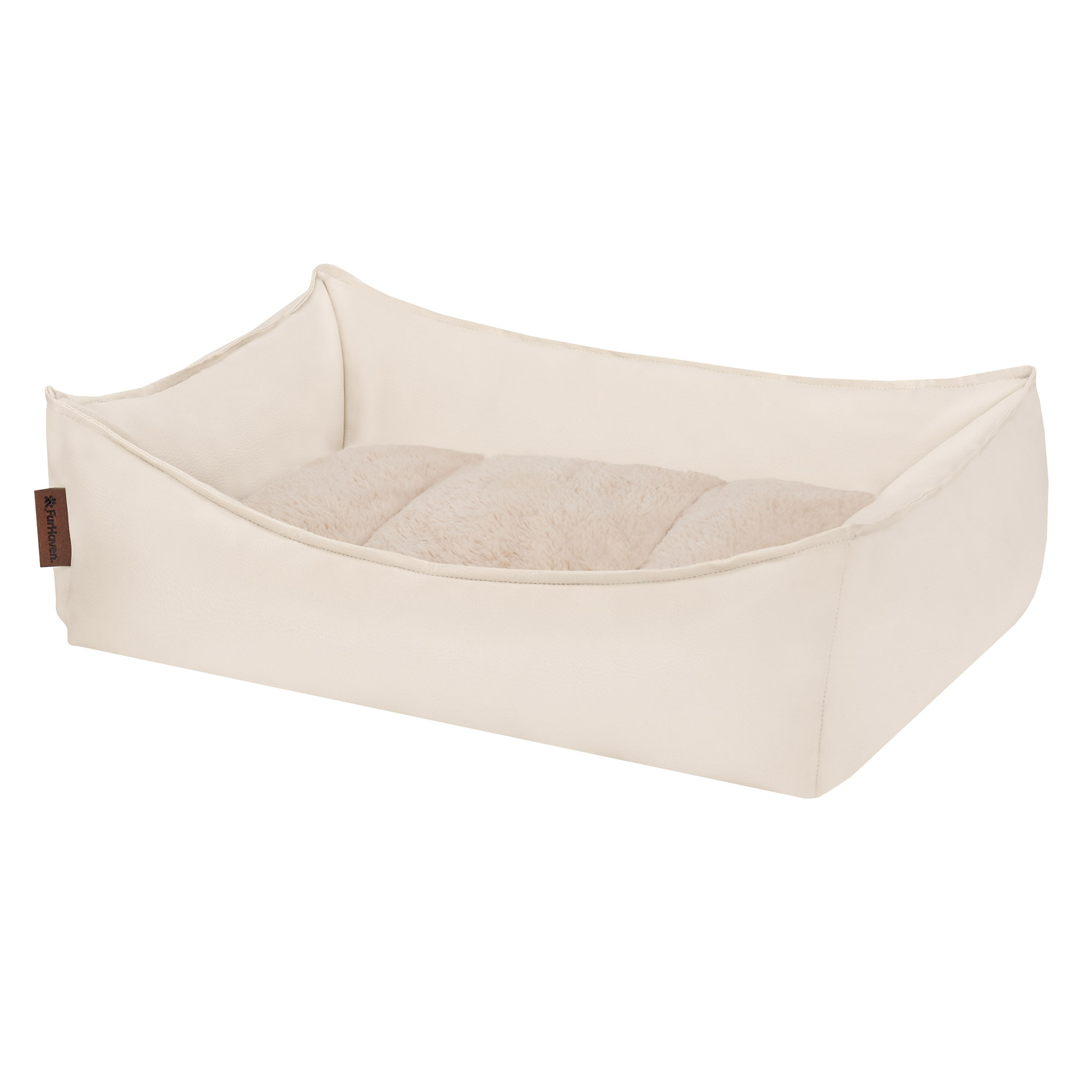 FurHaven Leather Look Cozy Couch Pet Bed for Dogs and Cats - Bone, Small
