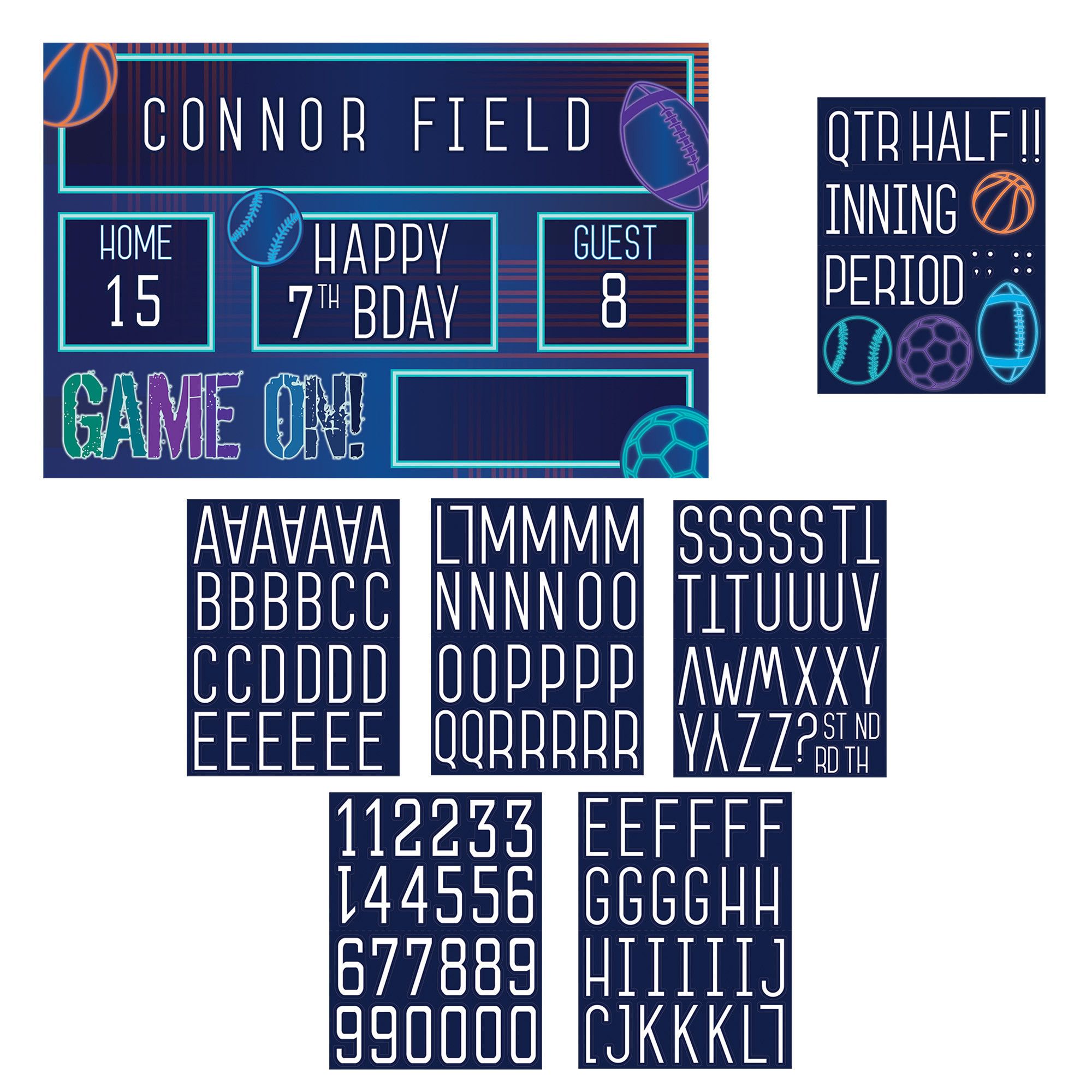 Birthday Baller Sports Themed Customizable Stadium Scoreboard Sign - Party Supplies Decorations