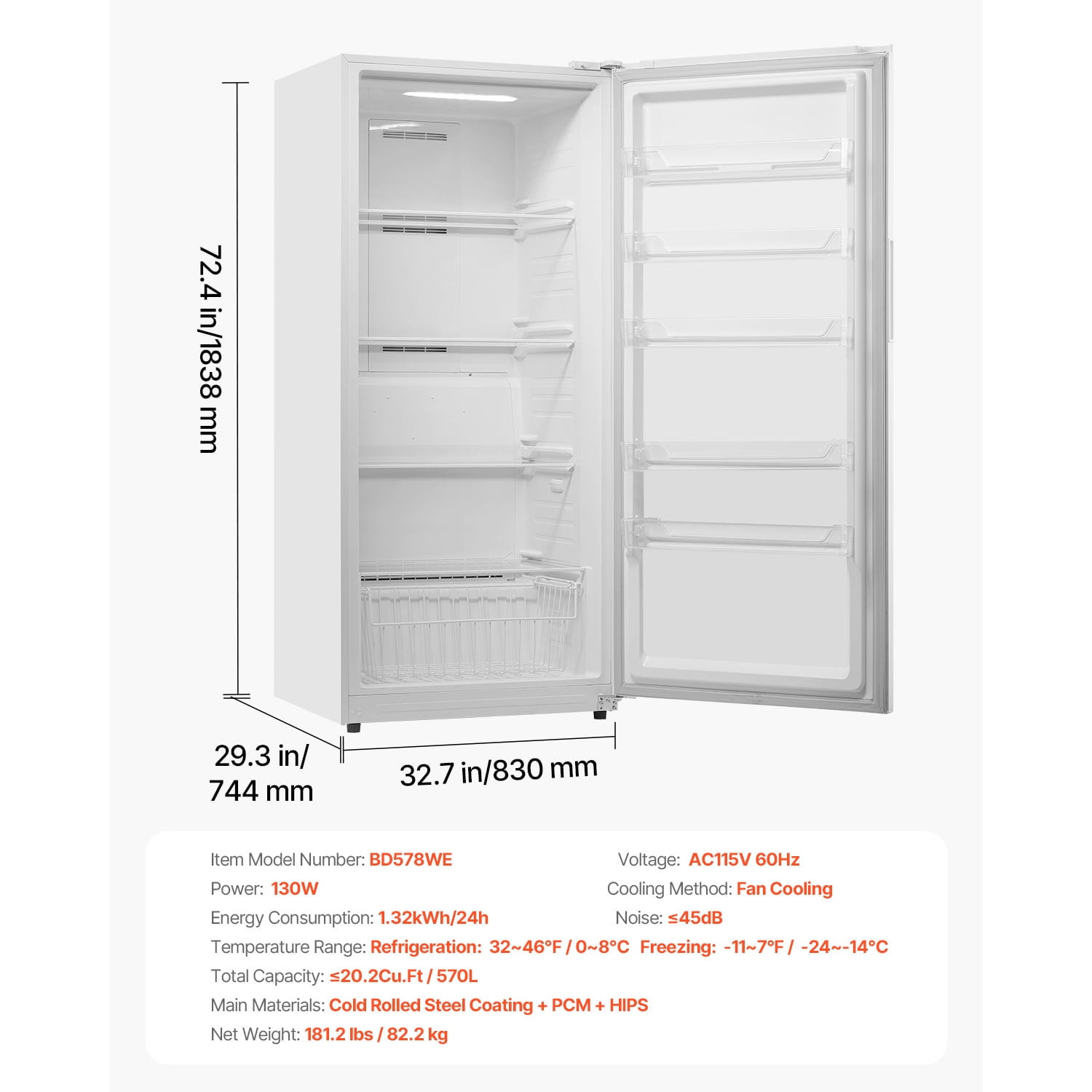 KFFKFF 20.2 Cu.Ft Convertible Upright Freezer Refrigerator, Frost-Free Combo with Temperature Control, Open Door Alarm, Adjustable Shelves & LED Lighting for Kitchen, Garage & Office