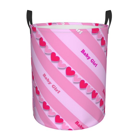 LNWH Laundry Basket, Pink Blessing Pattern Foldable Laundry Hamper With Handles Waterproof, Medium Size