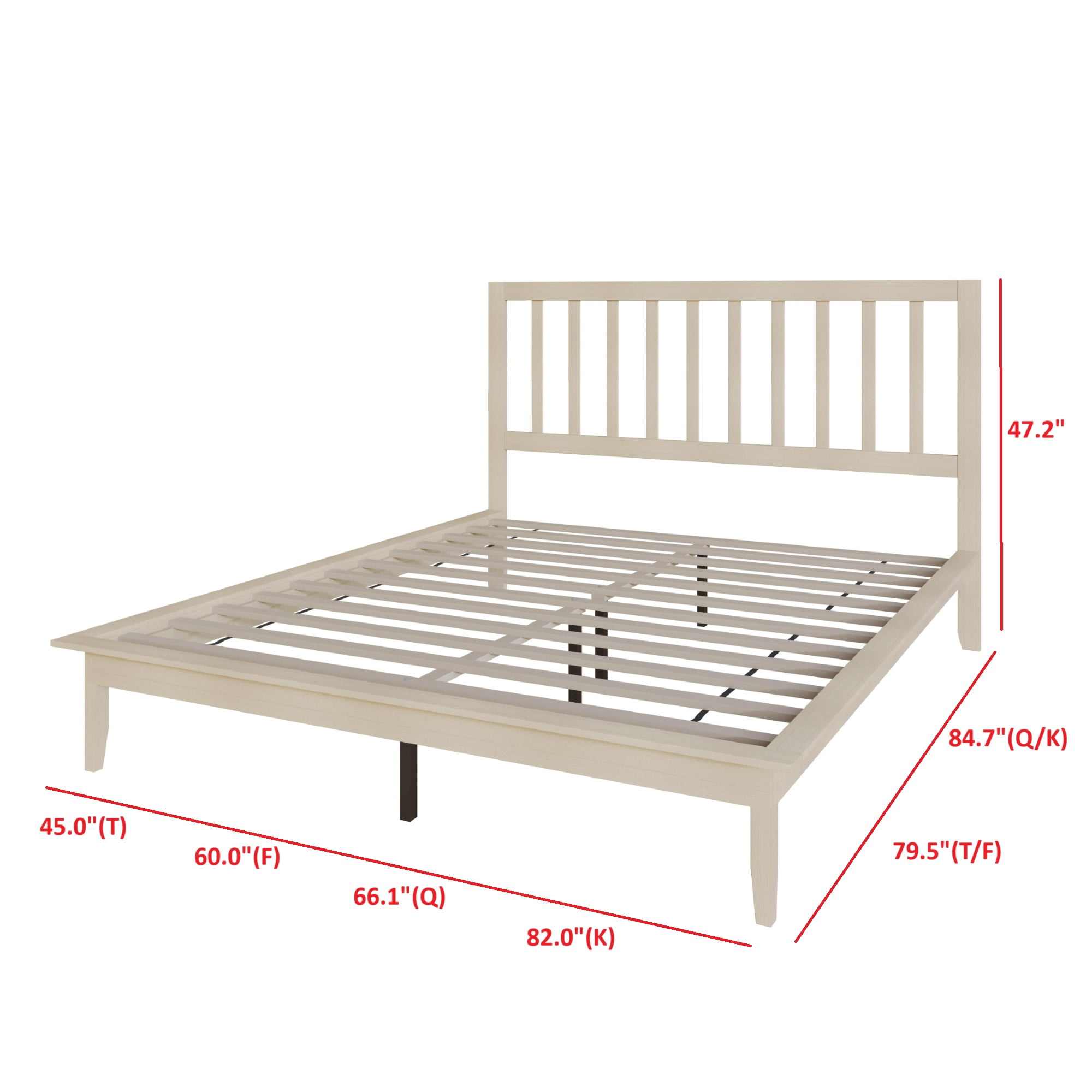 Home Design Lancaster Full Platform Bed Frame with Slatted Headboard, No box spring required, Antique White, Easy Assembly