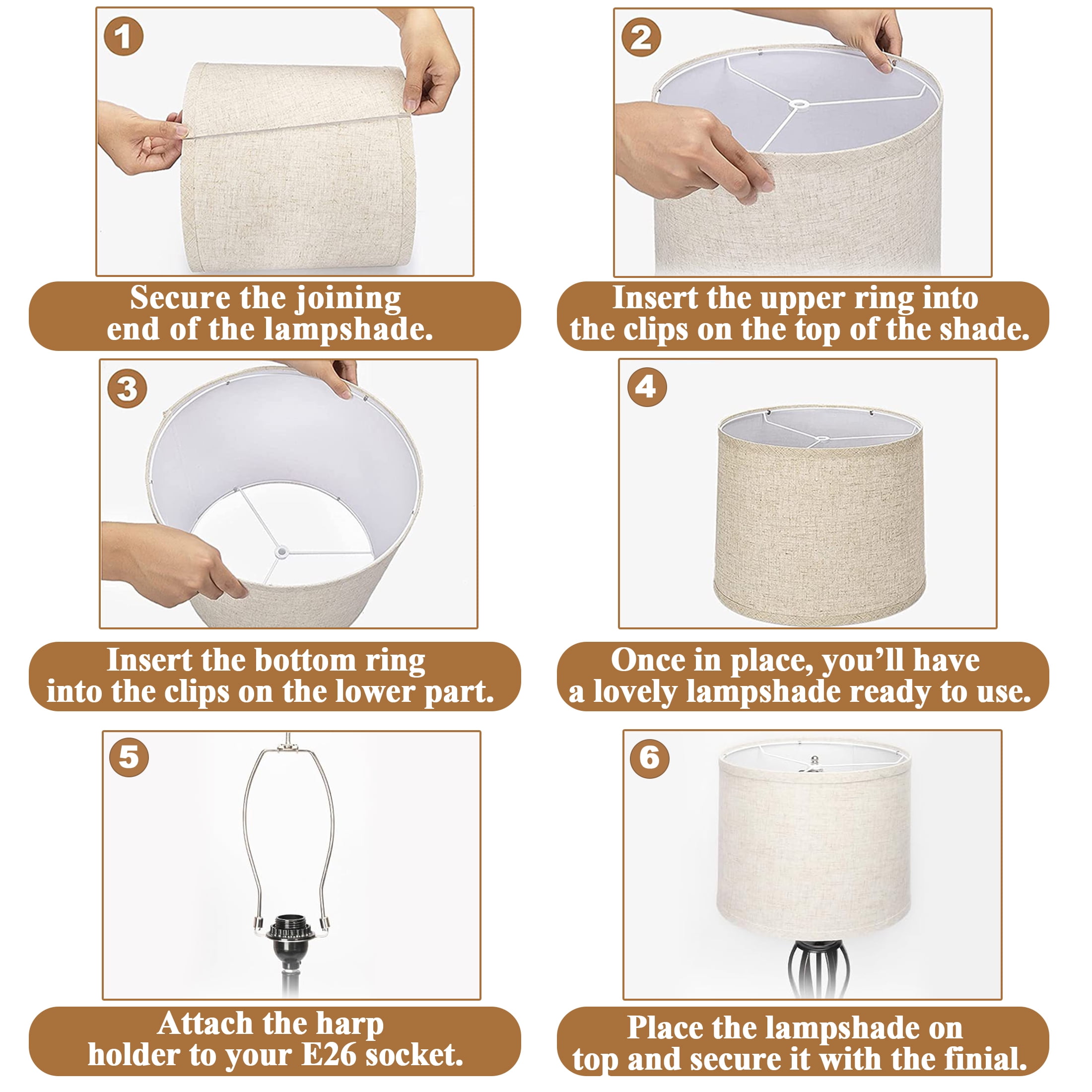 Aovky Lamp Shades Set of 2, Drum Lampshades 11.6" Top x 12.6" Bottom x 9.8" Height with Spider Fitter, Large Beige Replacement Fabric Lampshades for Table Lamps and Floor Lamps, Easy Assembly