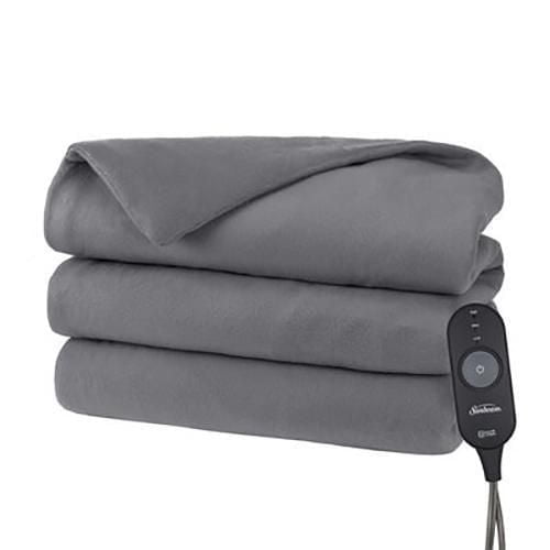 Sunbeam Heated Throw Fleece, Gray Flannel