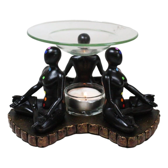 Chakra Zones Black Yoga Avatars Meditating On Lotus Candle Heat Oil Burner Decor