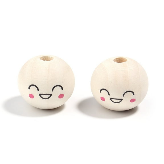 MRLESS 50pcs Round Wooden Smile Face Spacer Beads, Unique Wood Beads for Jewelry Making, Crafts, and Loose Beads Collection