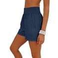 thumbnail image 6 of ClodeEU Women's Linen Shirred Elastic Waist 3" Shorts with Pockets,Solid Color Casual Summer Bottoms Navy,Womens Plus L, 6 of 9