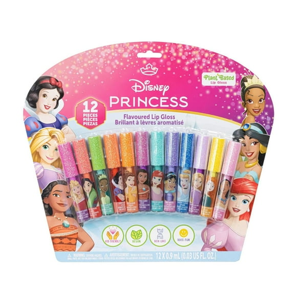 Princesas Disney 12 unidades de brillo para labios de a base de plantas, primer set de maquillaje pa