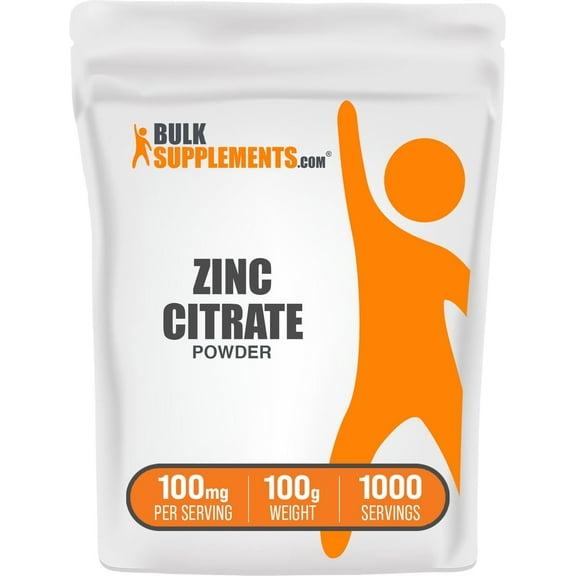 BulkSupplements Zinc Citrate Powder - Gluten Free, 100mg per Serving - 100 Grams (3.5 oz) - 1000 Servings