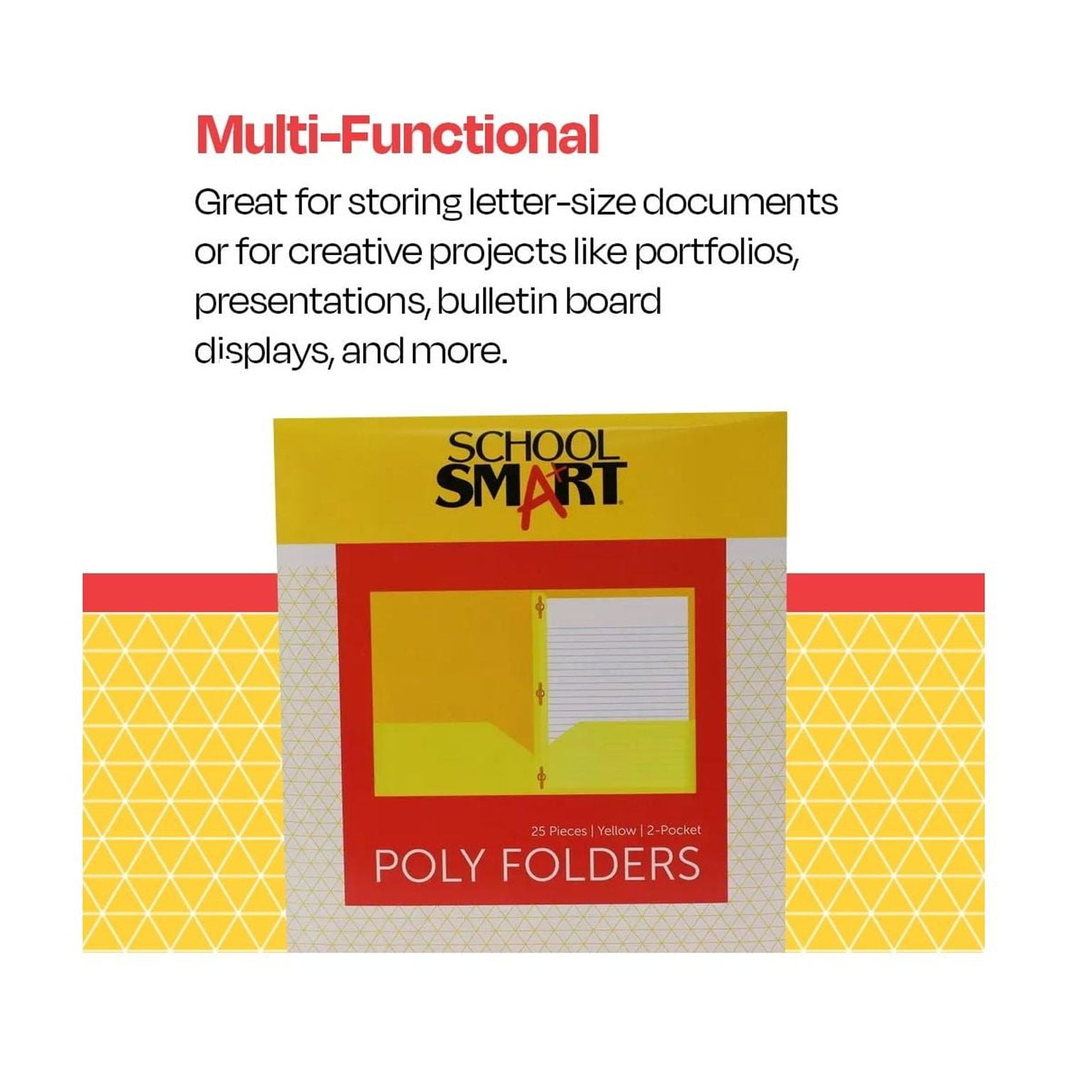 2-Pocket Poly Folders with Fasteners, Yellow, Pack of 25
