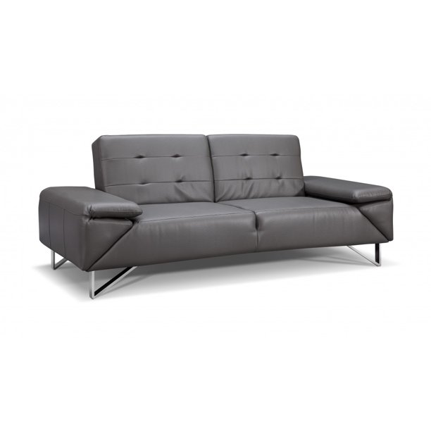 London Sofa bed, Gray Faux Leather, Chrome Legs