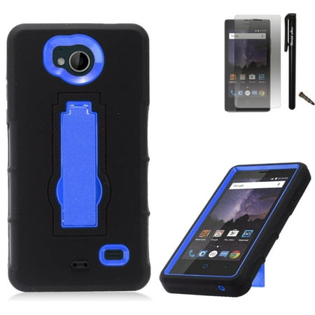 Phone Accessory Combo Pack For ZTE Tempo N9131 Case / ZTE Majesty Pro LTE Case Symbiosis Armor Hybrid Silicone Phone Cover Hard Plastic w/ Stand Combo Pack (Blue/Black) ()