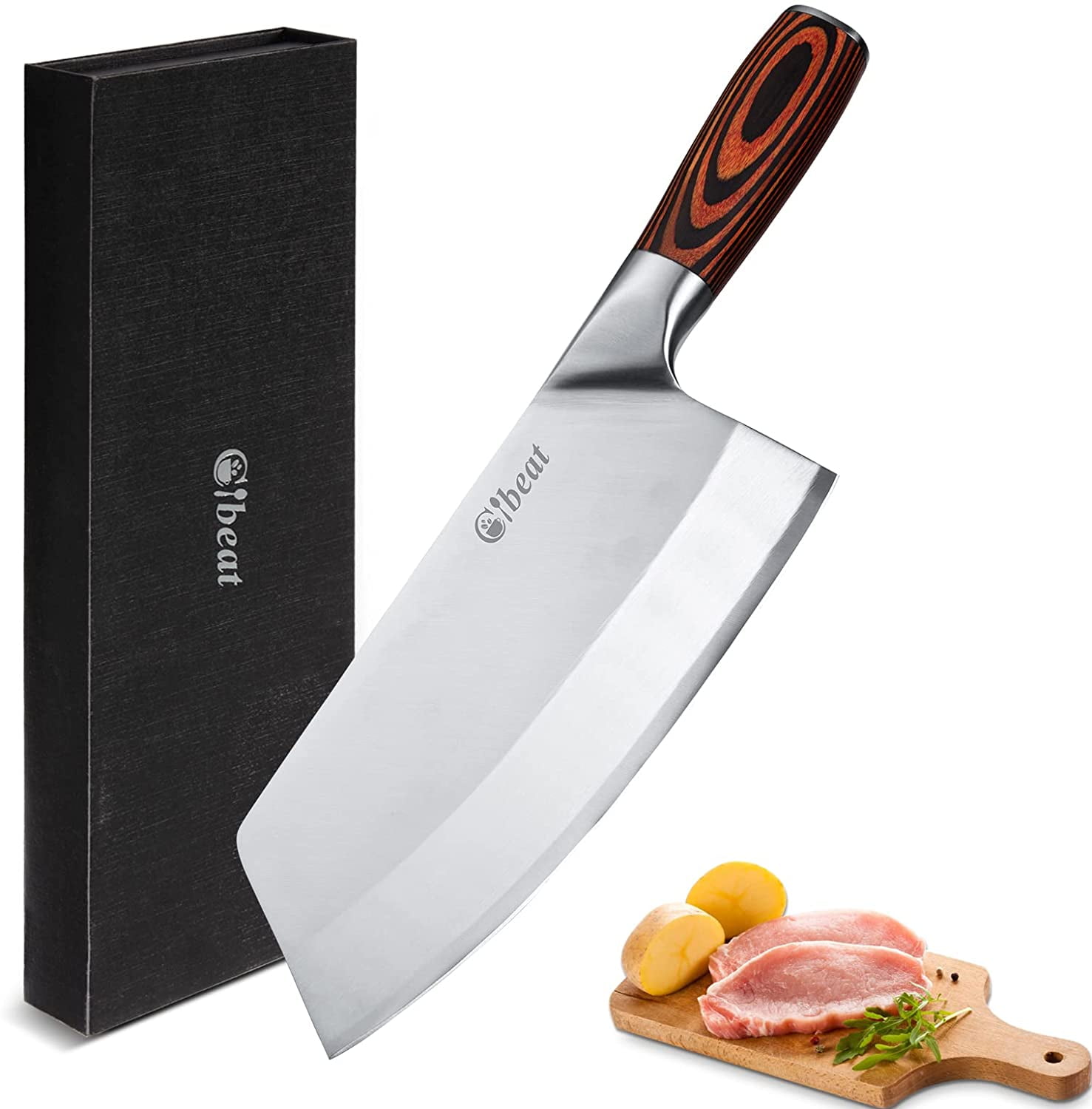 Fashionwu Vegetable Cleaver, 8 inch High Carbon Stainless Steel Butcher Knife for Home Kitchen and Restaurant, Chinese Chopping Knife