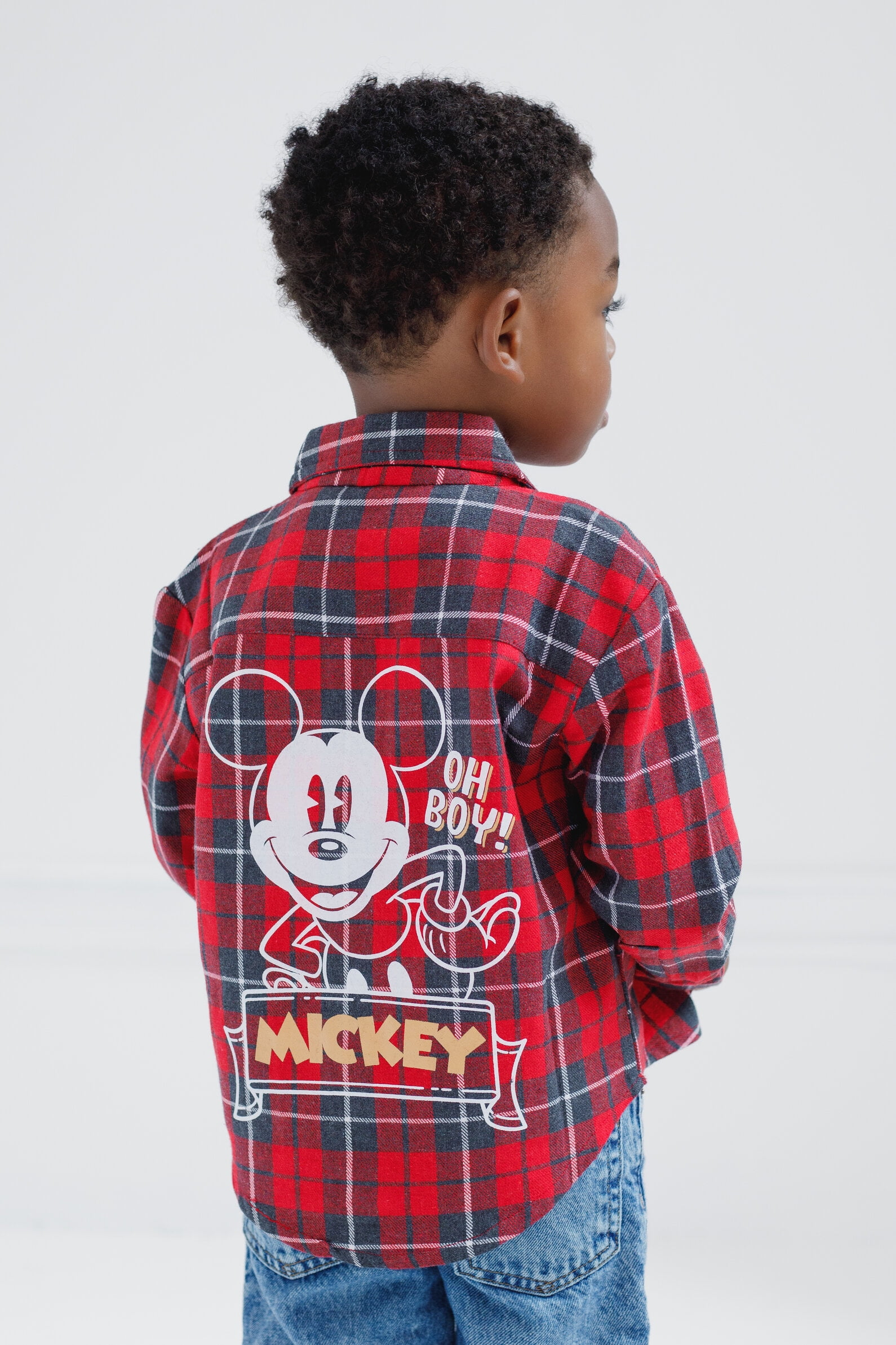 Disney Mickey Mouse Flannel Button Down Dress Shirt Plaid Toddler
