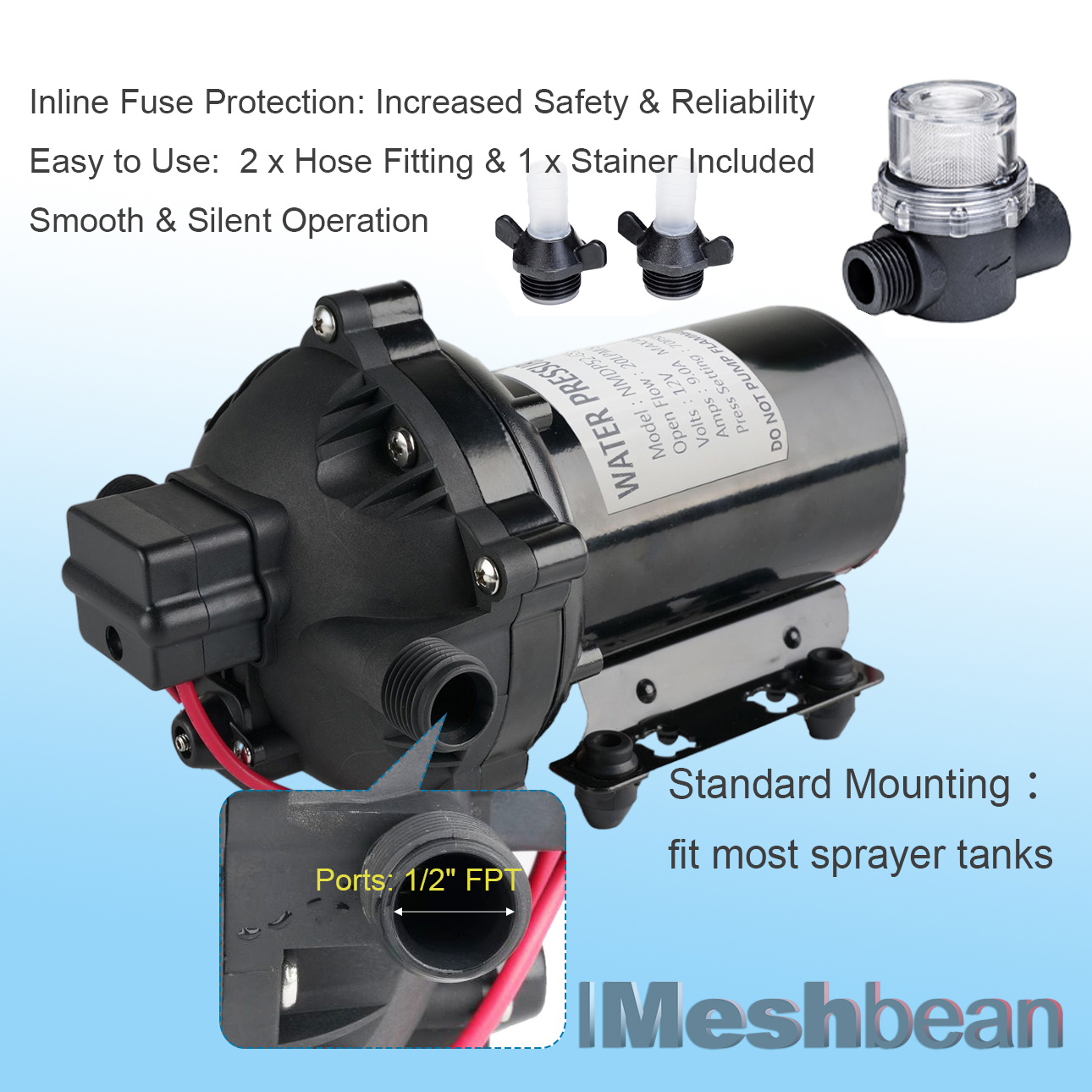 iMeshbean RV Water Pump 5.5 GPM 5.5 Gallons Per Minute 12V Water Pump Automatic 70 PSI Diaphragm Pump with 25 Foot Coiled Hose Washdown Pumps for Boats Caravan Rv Marine Yacht - image 4 of 7