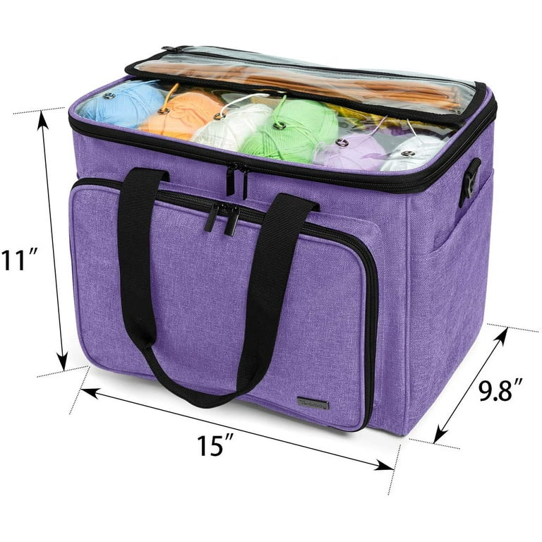 Teamoy Knitting Bag, Yarn Tote Organizer with Inner Divider (Sewn to  Bottom) for Crochet Hooks, Knitting Needles(Up to 14â€ ), Project and  Supplies, Purple -No Accessories Included 