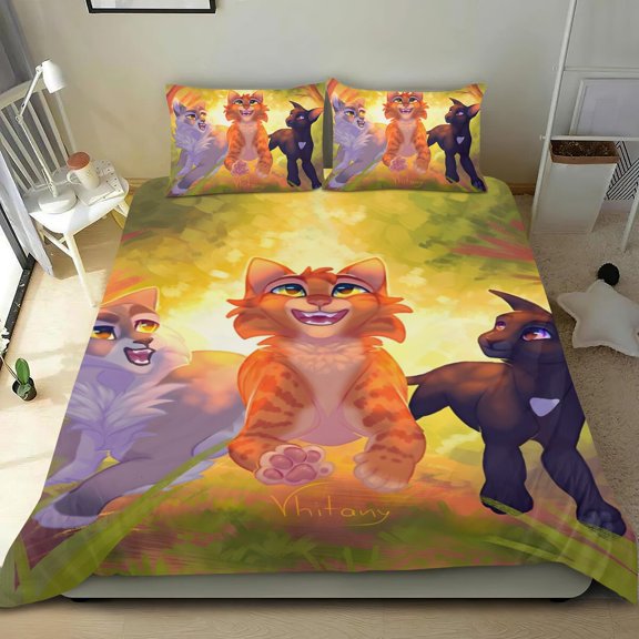 3 Piece Bedding Set For Warriors Cats Comforter Cover Set Duvet Cover Sets Super Soft Teens Kids Bedroom Cute Gifts Twin