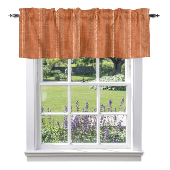 Rust Orange Striped Valances for Windows, Coastal Grandma Farmhouse Rustic Linen Texture Valance Window Treatment Rod Pocket Short Curtains Valances for Kitchen Bathroom 42"W x 12"L