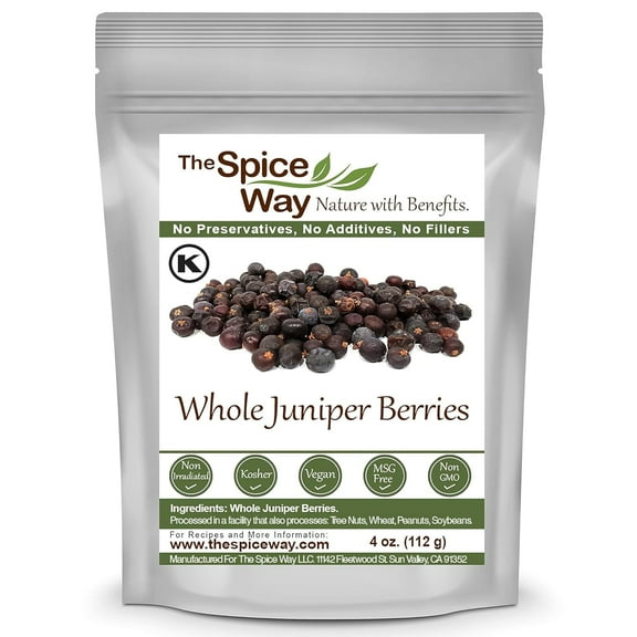 The Spice Way Whole Juniper Berries - All Natural 100% Pure European & American Cuisine - 4 oz.