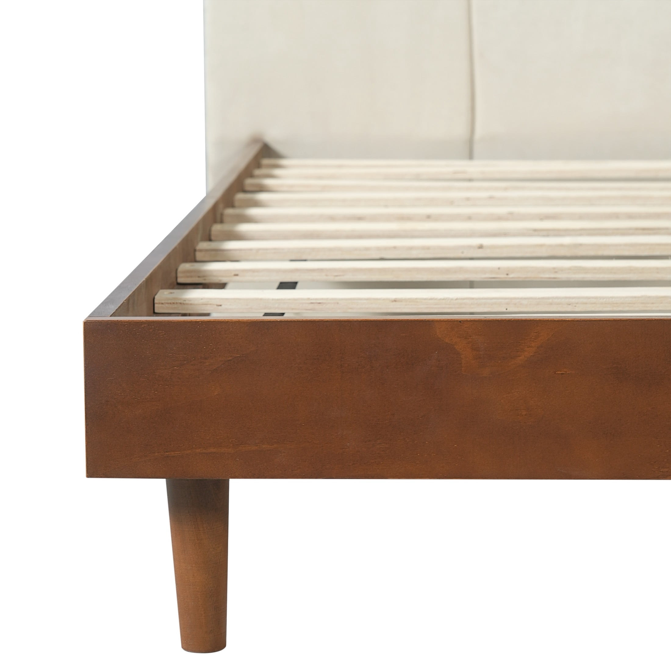 Christopher Knight Home King Platform Bed Frame with Channel Upholstered Headboard, Walnut+Beige