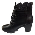 thumbnail image 1 of NECHOLOGY Botas Mujer Zapatos Botines mujer Botas de otoño e invierno, tacón grande, tacón grueso, encaje, correa de encaje, cremallera trasera, suela gruesa, zapatos de mujer con (Black, 9), 1 of 7