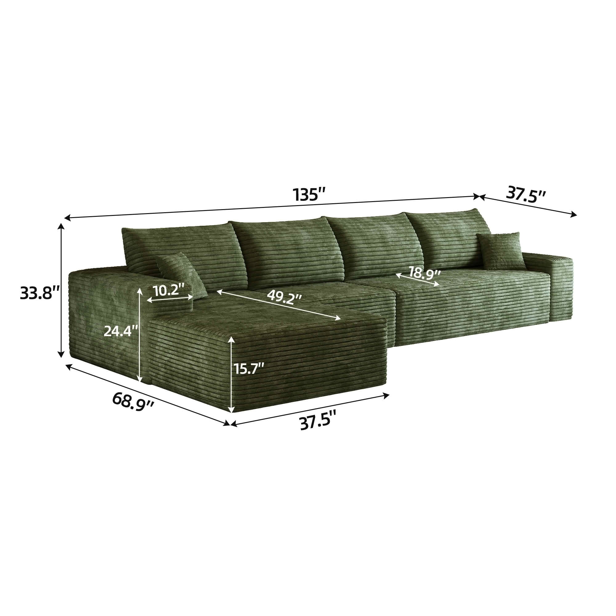 MAYEERTY 135 Inch L‑Shaped Cloud Sectional Couch, Modern Modular Deep‑Seat Corner Sofa with Reversible Chaise, Plush Corduroy Upholstered Sofa, No‑Assembly Required for Living Room Bedroom Apartment