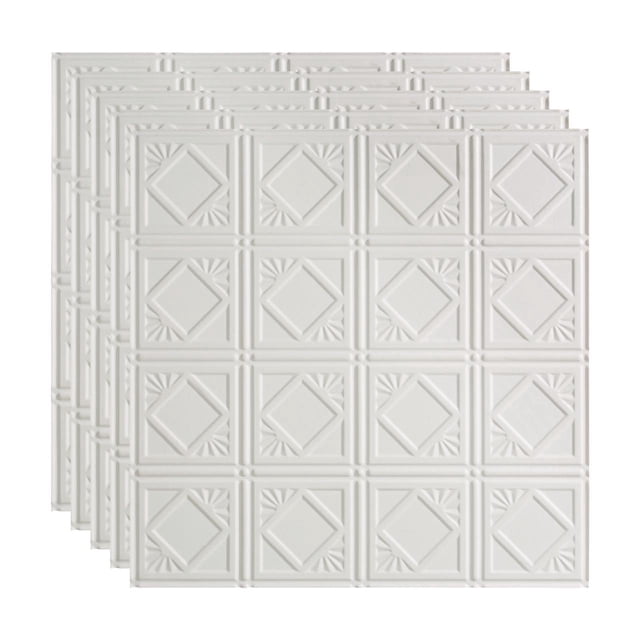 FASÄDE Traditional 4 Decorative Vinyl 2ft x 2ft Lay in Ceiling Panel in Gloss White(5 Pack)