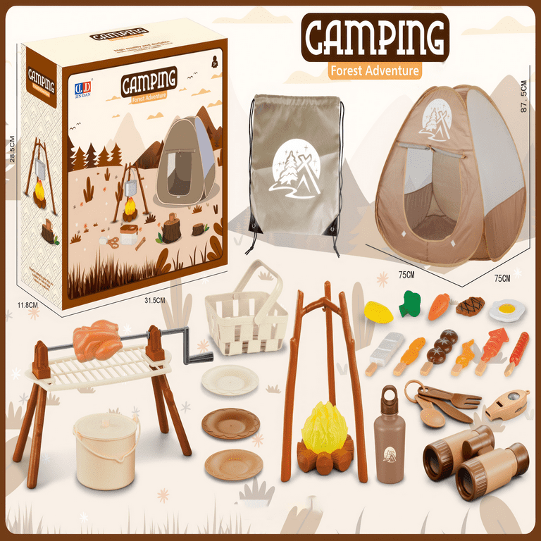 Allnice Kids Camping Set with Tent, 34Pcs Pop Up Play Tent with Kids  Cookware Toy Campfire Toys BBQ Grill Set, Pretend Play Camp Gear Tools for  Kids