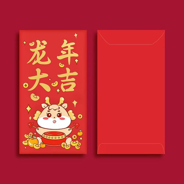 Juego de 8 sobres rojos de Año Nuevo Chino con estampado dorado | Diseño del año 2024 | Regalos de la suerte para niños y familias | 17 x 8,9 cm