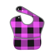 Bingfone Mess-Proof Baby Bib - Waterproof Bib For Baby Boy Or Girl With Food Catcher Pocket, Unisex-Purple Black Buffalo Plaid