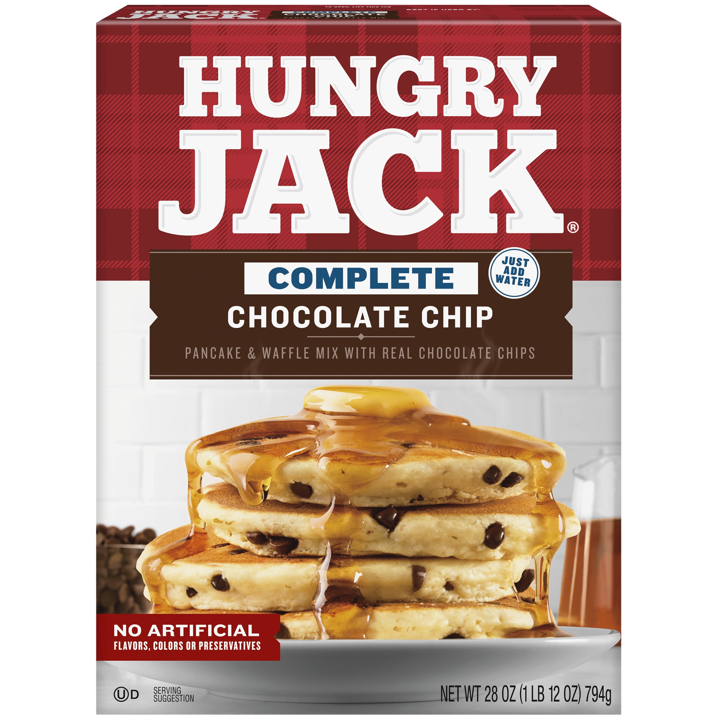 Hungry Jack Complete Chocolate Chip Pancake Mix and Waffle Mix, 28 Oz Box