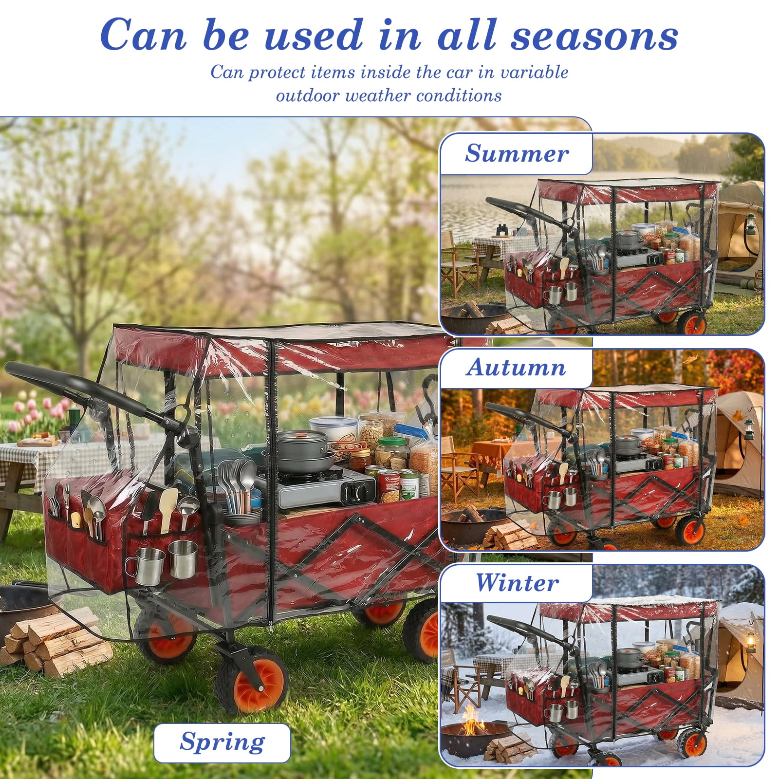 Threns Waterproof Wagon Rain Cover, UV-Resistant Handcart Sun Cover for Stroller,Trolley,Cart Accessories,Suit for Camping Picnic Garden Use,Collapsible