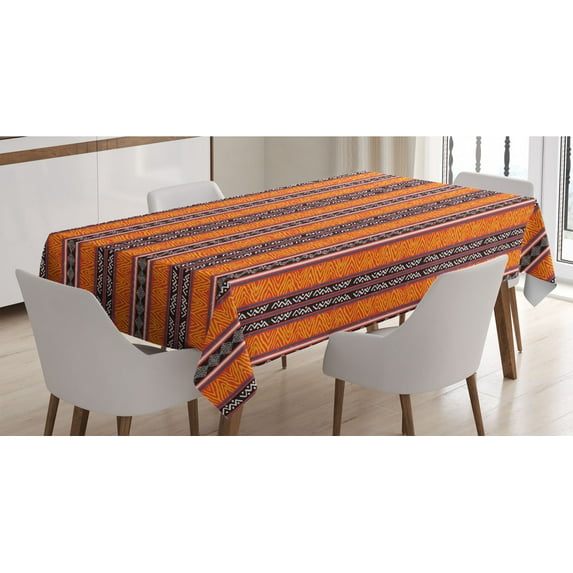 Vintage Tribal Tablecloth, Colorful Wild Boho Art Pattern, Rectangle Satin Table Cover Accent for Dining Room and Kitchen, 52" X 70", Charcoal Grey Orange, by Ambesonne