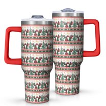 Multicolor Christmas Tree Pattern Tumbler with Handle and Lid,40oz Double Wall Vacuum Insulated Tumbler,Cups Gift for Women and Men