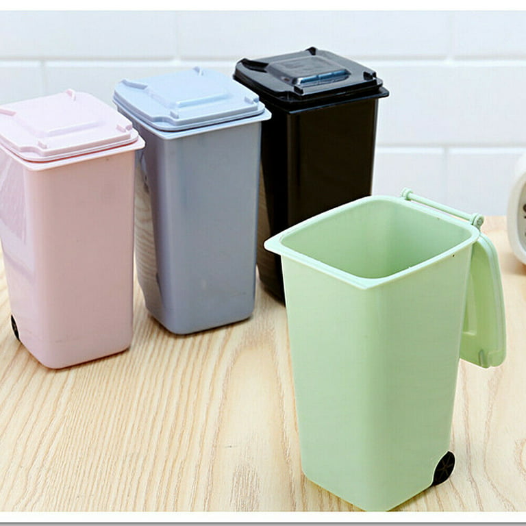 4 Pack Small Trash Can Mini Curbside Bin with Lid Desk Organizer Pen Holder  