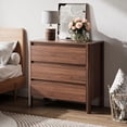thumbnail image 3 of FURNIWAY Walnut 3 Drawer Dresser for Bedroom, 31.4 Inch Wide Wooden Chest of Drawers with Hidden Handles, Modern Storage Cabinet for Bedroom or Entryway, 3 of 8