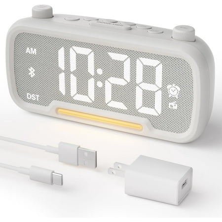 Alarm Clock Radio for Bedrooms, Hi-Fi Sound, Clock Radio with Bluetooth Speaker, Adjustable Dimmer, Auto-off Timer, Night Light, Dual Charging Ports, Ideal for Bedrooms, Dorms & Home Offices(White)
