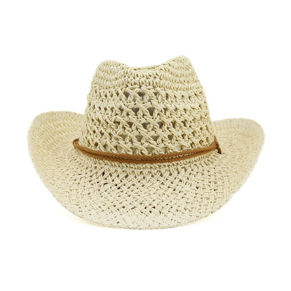 lanema Crochet Women Straw Weaving Cowgirl Hat Wide Brim Hollow Hat for Photoshoot