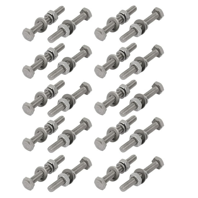 Unique Bargains 20pcs 304 Stainless Steel M4x30mm Hex Bolts w Nuts and Washers Assortment Kit