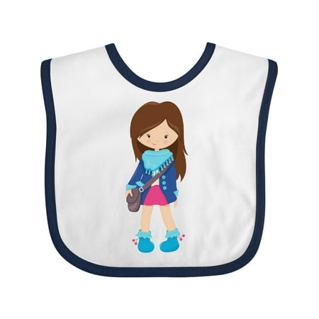 

Inktastic Fashion Girl Cute Girl Brown Hair Blue Skirt Gift Baby Girl Bib