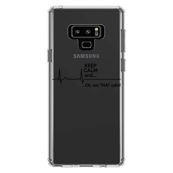 DistinctInk Clear Shockproof Hybrid Case for Samsung Galaxy Note 9 - TPU Bumper Acrylic Back Tempered Glass Screen Protector - Keep Calm and…. Flatline