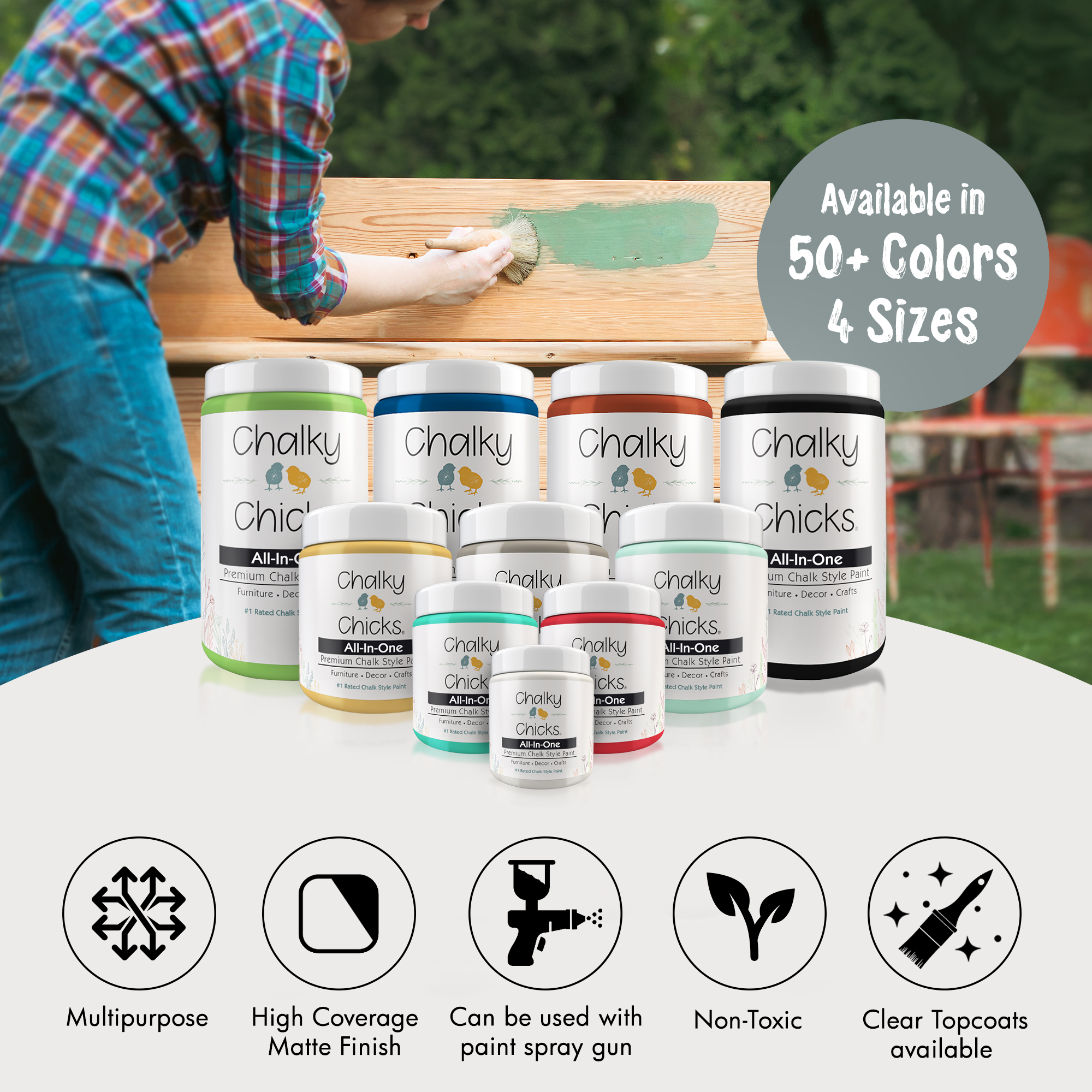 Chalky Chicks 8 Fl Oz Matte Sea Glass (Light Blue) Chalk Paint for Furniture Without Sanding, No Prep Furniture Paint No Sanding All in One for Crafts, Wood, Walls, Cabinet, Metal, Dresser, Farmhouse