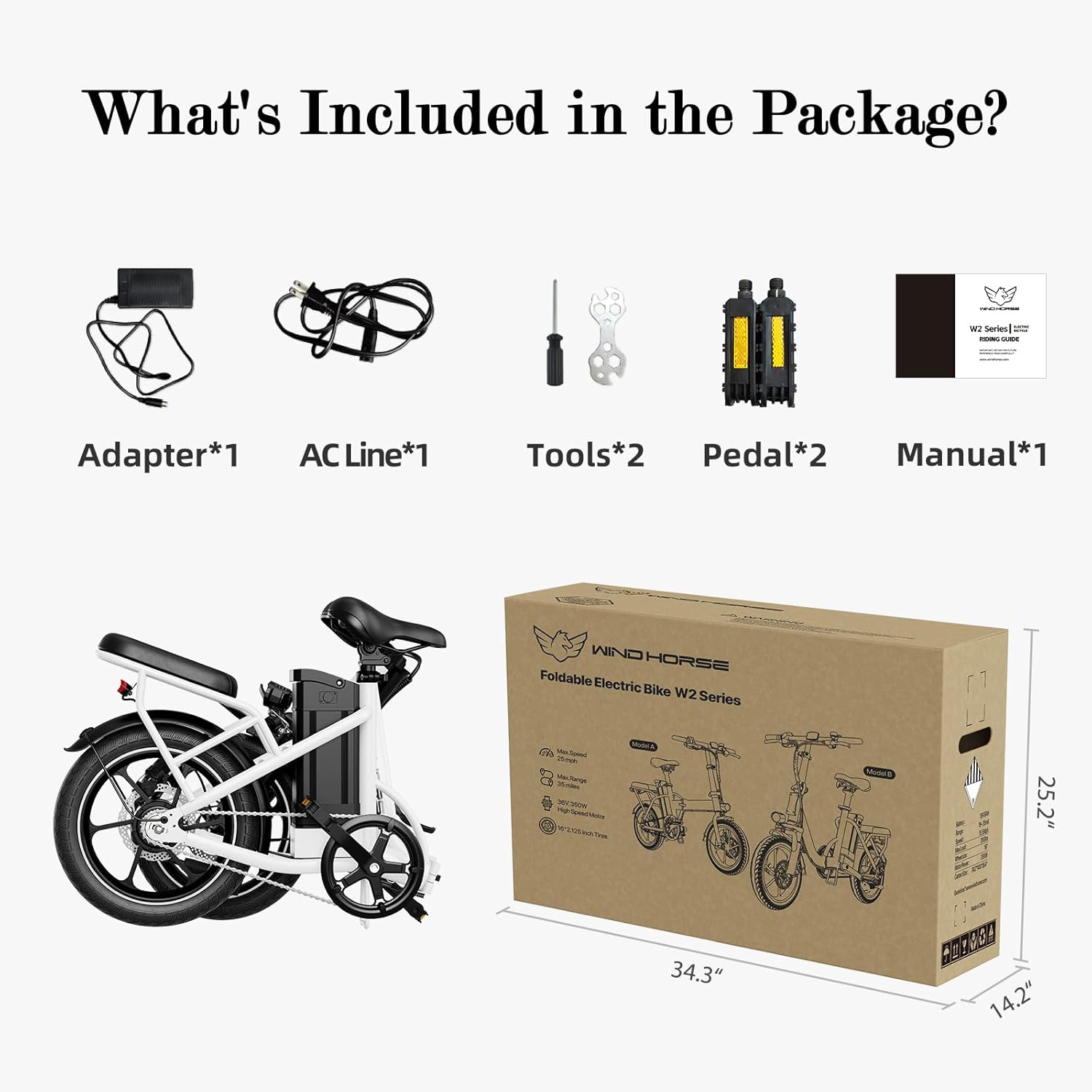WINDHORSE Foldable Electric Bike for Adults, Peak 630W High Speed Motor 20mph, Dual Suspension, Removable Battery 35Mile Range, 16" E-Bike with Dual Seat UL2849