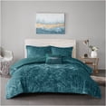 thumbnail image 3 of JERFIT Teal Crushed Velvet Comforter Set Queen Full, Diamond Quilted Bedding Set with 2 Pillow Shams & Decorative Pillow, Ultra Soft Hypoallergenic Polyester, Machine Washable, 3 of 10