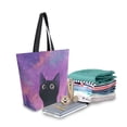 thumbnail image 2 of Open Top Canvas Tote Bag with Zipper Reusable Shopping Bag 13.5x15" Roomy Carryall Purple Sky and Black Cat, 2 of 9