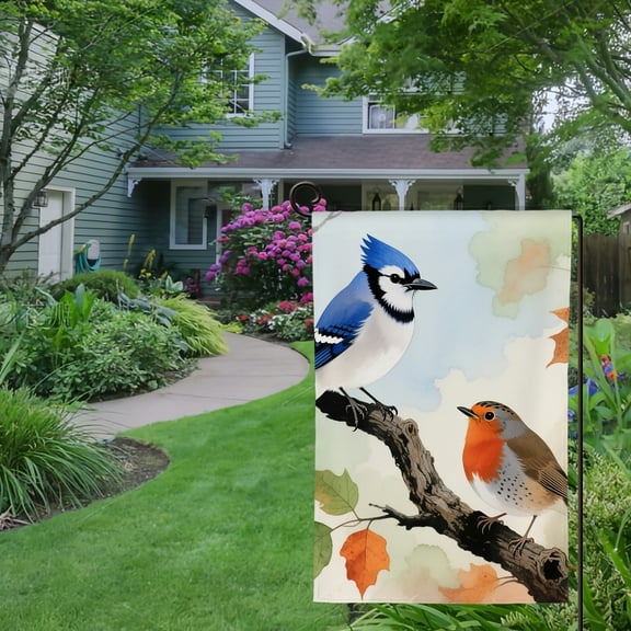 Spring Summer Garden Flag Double Sided Chickadee Goldfinch Bluebird Welcome Yard House Outside Outdoor Decoration,12*18 inch