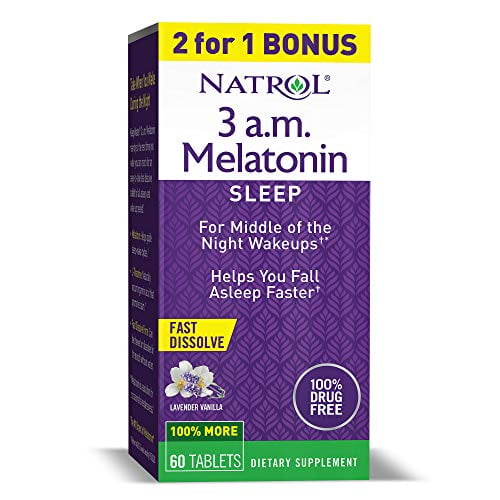 Natrol, 3 a.m. Melatonin Sleep Strengthens Immune System Natural Vanilla Flavor Fast Tablets, 60 Count